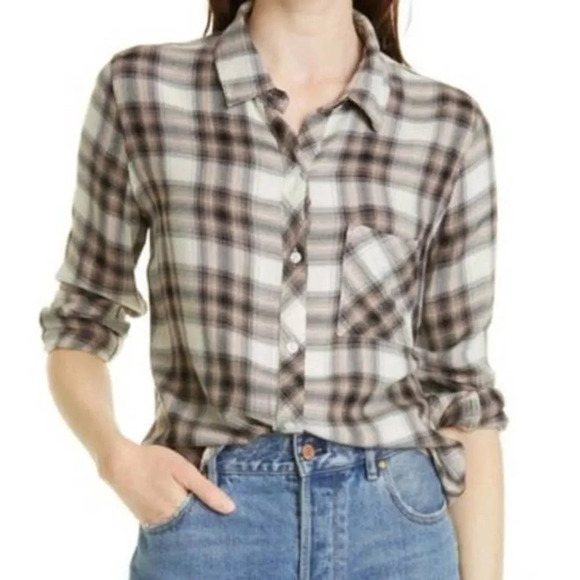 Rails Hunter Plaid Button Up Shirt Ivory Coral Blush Color Size XSmall - Picture 1 of 6